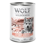 10 + 2 på köpet!  12 x 400 g Wolf of Wilderness - JUNIOR Expedition Stony Creek med fjäderfä & nötkött