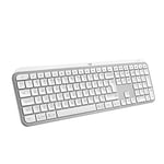 Logitech Clavier sans fil MX Keys S, profil bas, saisie silencieuse précise, touches programmables, rétroéclairage, Bluetooth, rechargeable, pour Windows PC/Linux/Chrome/Mac - Hellgrau, mise en page allemande, 43,02 x 13,16 x 2,05 cm