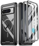 Poetic Guardian MagPro Case Compatible with Pixel 8 Pro 5G,[Compatible with MagSafe] Built-in Screen Protector Work with Fingerprint ID, Full Body Shockproof Rugged Clear Cover Case, Black/Clear