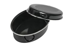 Kochstar K32711542, Roaster, Cocotte four avec couvercle, oval 42 cm, Acier émaillé, Marmite 8-10 personnes, Noir