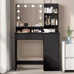 Coiffeuse Inre avec Miroir led à Luminosité Réglable, tiroir, 3 Compartiments et Coiffeuse de Maquillage en Bois- Noir