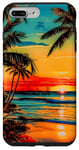 Coque pour iPhone 7 Plus/8 Plus Scène de coucher de soleil palmier et plage, thème relaxant sur le thème de la nature