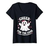 Womens Cheer for the Cure Breast Cancer Awareness Ghost Pink Ribbon V-Neck T-Shirt