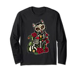 Cat Dia De Los Muertos Women Men Gato Cat Sugar Skull Long Sleeve T-Shirt