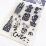 Set Of 13 Cactus Cacti Flower & Plant Clear Silicone Cling Stamp Set - Scrapbook