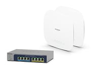 NETGEAR Pack de 2 Points d'accès WiFi 6, Bornes WiFi 6, (WAX615) et d'un Switch MS108UP 8 Ports RJ45 Multi-Gigabit PoE, 4 Ports PoE++ Ultra60 et 4 Ports PoE+, Budget PoE de 230 W