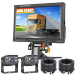 Caméras de Recul AHD 1080P pour Voiture, 7 Pouces Ecran Moniteur Kit avec Grand Angle Dual Caméras de Recul Etanche IP68 Vision Nocturne pour Camping Camion Caravane SUV+ 33ft & 49ft Câbles