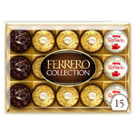 Ferrero Collection Pralines, Chocolate Gift Hamper, Treat Box, Chocolate Gifts, Assorted Rocher, Coconut Raffaello and Dark Chocolate Rondnoir, Box of 15 (172g)