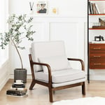 Fauteuil Relax avec coussin, chaise longue de loisir, cadre en noyer foncé, lin, 65x73.8x81cm Beige