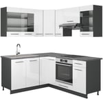 Vicco - Cuisine en angle Fame-Line, Blanc brillant/Anthracite, 160 x 60 cm sans plan de travail