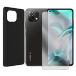 Coque de protection souple silicone Noir + verre trempé pour Xiaomi 11 Lite 5G NE 6,55" 2109119DG, 2107119DC, 2109119D -Yuan Yuan