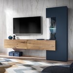 Ensemble Meuble TV Design "Marino" 210cm Naturel & Bleu