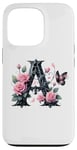 Coque pour iPhone 13 Pro Letter A Initial Floral Monogram Rose Pink Flower Butterfly