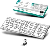 Bluetooth Clavier sans Fil,2.4Ghz & Bluetooth Clavier avec Batteries Rechargeables,Multi-dispositifs avec 4 Canal Bluetooth,pour PC/Mac/Portable Windows/Linux/iOS/Android,Clavier QWERTY,Argent