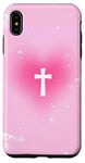 iPhone XS Max Pink Christian Cross Cute Heart Aura Faith Religious Case