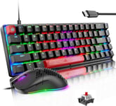 MK14 65% Mini Clavier Souris Gamer Noir Mécanique Switch Red RGB Retro Eclairé Petit Clavier 12000DPI LED Illuminer Legere Souris Gaming PC Mac Tablet Computer Laptpo Tapis De Souris(Q391)