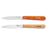 Set 2 couteaux office lames lisses inox coloris mandarine et naturel Opinel