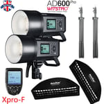 2PCS Godox AD600Pro 600Ws TTL HSS Flash+Grid softbox+2m stand+XPRO-F for Fuji UK