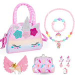 Adeokay Licorne Sac a Main Bijoux Enfants Fille, Licorne Cadeau Fille 2 3 4 5 6 Ans, Licorne Jouet Fille 3-9 Ans, Cadeau Anniversaire Fille 3 4 5 6 7 Ans, Licorne Sac Enfant Fille Cadeau Licorne