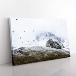 Big Box Art The Swiss Alps with a Flock of Birds Painting Canvas Wall Art Print Ready to Hang Picture, 76 x 50 cm (30 x 20 Inch), White, Grey, Brown, Grey, Brown