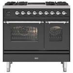 Ilve PD09INE3MG 90cm Milano Mixed Fuel Twin Oven Range Cooker In Matt Graphite