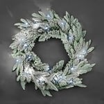 SHATCHI Couronne de Noël de 55 cm avec Sapin de Laponie pour cheminées, Maison, Mur, Porte, escalier, Flocage de Neige Artificiel pour décoration de Jardin, Cour avec 30 LED Blanches