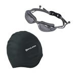 Endless High-Performance Swimming Cap and Goggles Combo Set | Premium Silicone Swim Cap with Anti-Fog, UV Protection Swim Goggles | Sleek Design for Men and Women |Color: Silver Black