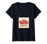 Womens Sakura Trees In Bloom Landscape Vintage Graphic V-Neck T-Shirt