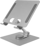 Support pour Tablette et Convertible 2en1 jusqu'à 13"", Pivotant à 360° + Hauteur et Angle Réglable à 180°, Support Tablette Léger en Acier Pliable, Antidérapant, Gris Argenté