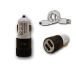 Chargeur Voiture Allume-Cigare Ultra Rapide Car Charger 2x Usb 2100ma + 1000ma (+Câble Offert) Noir Pour Nokia Lumia 640 Xl