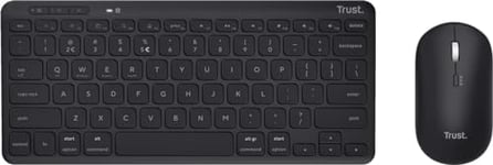 Trust Lyra Pack Clavier et Souris sans Fil Bluetooth AZERTY Belge, 84% Plastique Recyclé, Mini Clavier Rechargeable pour PC, Ordinateur Portable, Mac, Tablet, iPad, Android, iOS - Noir