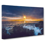 Big Box Art Sunset Over The Ocean Canvas Wall Art Framed Picture Print, 30 x 20 Inch (76 x 50 cm), Blue, Lavender, Blue, Orange