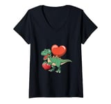 Womens Trex Dino Boys Valentines Day Shirt Dinosaur Valentines Day V-Neck T-Shirt