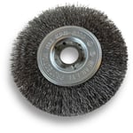 Brosse circulaire acier ø 100 mm Epaisseur 1 rang Fil souple 0.20 mm ondulé Alésage 16 mm Touret meuleuse affûteuse ponceuse Brossage décapage