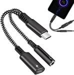 Adaptateur USB C Jack 3,5mm et PD 60 W Chargeur, 2 en 1 Adaptateur USB Type C Audio DAC, USB-C Audio Aux pour Galaxy S21/S20 Ultra/Note 10 (Noir)