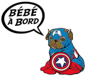 THELITTLESTICKER Baby Captain America, the Pug, Sticker, Bébé à bord, Baby on board H. 11 cm