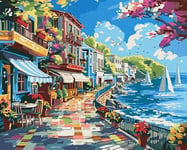 IDEYKA Une ville à la mer - Peinture par numéros pour adultes, peinture acrylique simple par numéros pour adultes, peinture par numéros adultes avec cadre, peinture DIY par numéros comme cadeau, 40х50