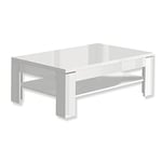 NEWFACE Forte Savoy Table Basse avec étagère, matériau en Bois, Blanc Brillant, 120 x 75 x 43 cm