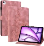 Coque Pour Ipad Air 11 2024/ Ipad Pro 11 Pouces Tous Les Modèles Ipad Air 5/4 10,9, Multi-Angles De Visualisation Housse De Protection En Similicuir Avec Porte-Carte Couverture Motif Lys, Rose