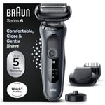 Braun Series 6 Electric Shaver With Beard Trimmer, Charging Stand & Travel Case, 100% Waterproof, Wet & Dry, UK 2 Pin Plug, 60-N4500cs, Grey Razor, Rated Which Best Buy