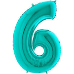 Ballonim Ballon en forme de chiffre 0-9, 100 cm, bleu, turquoise, menthe, ballon à l'hélium, taille XXL (nombre 6)