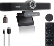 TONGVEO 4K 4X Zoomable Webcam for Conference TV Room System with Dual Mics and
