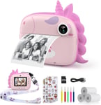 Himont Appareil Photo Numérique Instantané,Avec Papier D'Impression & Carte Tf 32G, Caméra Vidéo Avec Stylos Colorés Pour Le Bricolage, Cadeau Pour Filles Garçons De 3-14 Ans