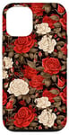 Coque pour iPhone 12/12 Pro Duo de roses classiques avec fleurs rouge foncé et crème