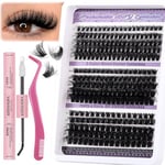 LYMYBETY Fluffy Individual Eyelashes Kit 270Pcs D Curl Cluster Lashes 10-18mm DIY Lash Extension kit Russian Individual Eyelashes with Lash Bond and Seal,Tweezers for Beginners(60+80+100 KIT, 10-18mm)