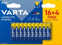 Pile alcaline AAA (LR03) Varta Long-life Power D, lot de 20