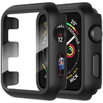 Diruite 2 Pièces Coque pour Apple Watch Series 3/2/1 Protection Écran,Dur PC Matériel Ultra Mince Verre Trempé Écran Case,Noir,38mm