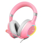 Casque de jeu filaire USB 7.1 Son surround stéréo ENC Réduction du bruit Pilote 50 mm Casque de jeu lumineux avec micro pour ordinateur portable PC, Rose