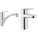 GROHE QUICKFIX Start Robinet de cuisine évier Start, rotation 140°, robinet de cuisine installation et nettoyage facile & Mitigeur Lavabo Bauloop 23335000 (Import Allemagne), Chromé, S