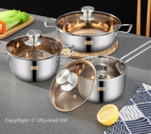 Sauce Pan Set 3pc Stainless Steel Set with Glass Lids Korean Style Sheng NEW